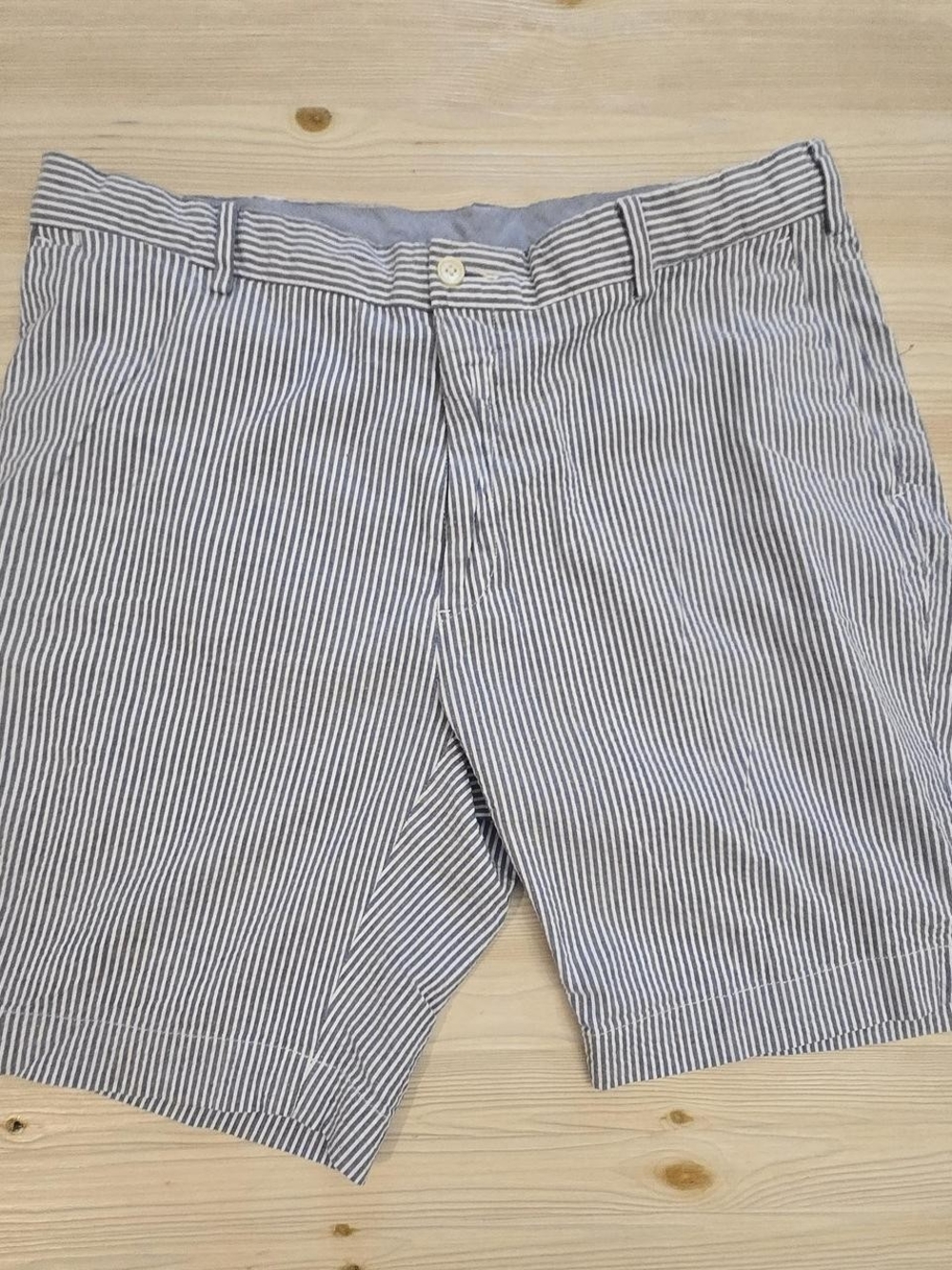 Polo by Ralph Lauren Blue and White Striped Flat-Front Shorts